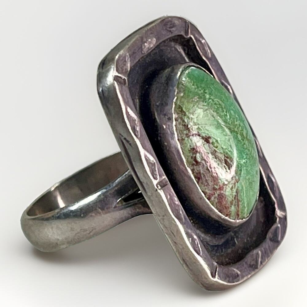 VTG Taxco Sterling Silver 925 Green Turquoise Statement Ring Sz 7.75 8.8g Signed - Picture 3 of 16